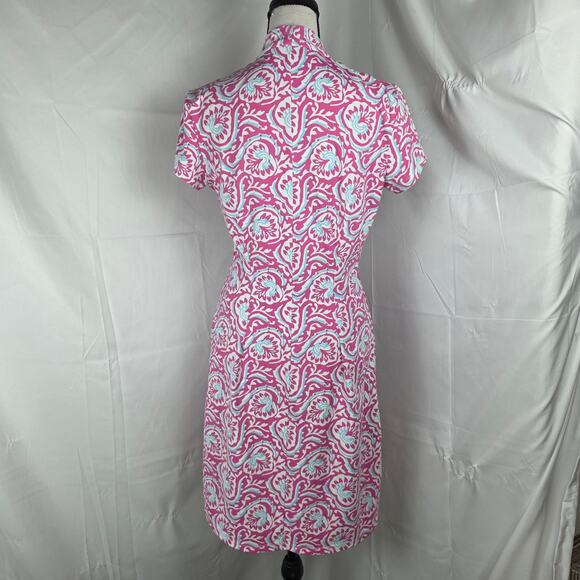 J. McLaughlin Dress XS Pink Aqua Scroll Floral Short Sleeve Knit Shift Stretch - Picture 5 of 11